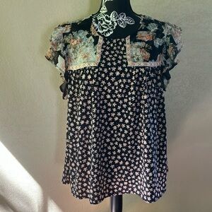 LG BLACK & PINK FLORAL TANK WITH CAP SLEEVES